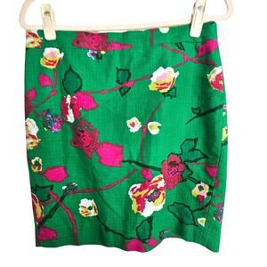 J. Crew Womens Floral Pencil Skirt Sz 8P Corp Career Garden Wedding Kelly Green